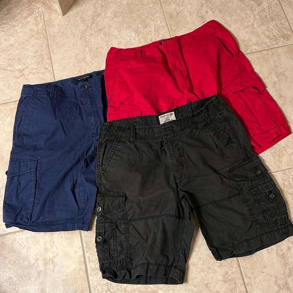 Banana Republic and Express Mens Cargo Shorts. Size 34. Bundle of 3